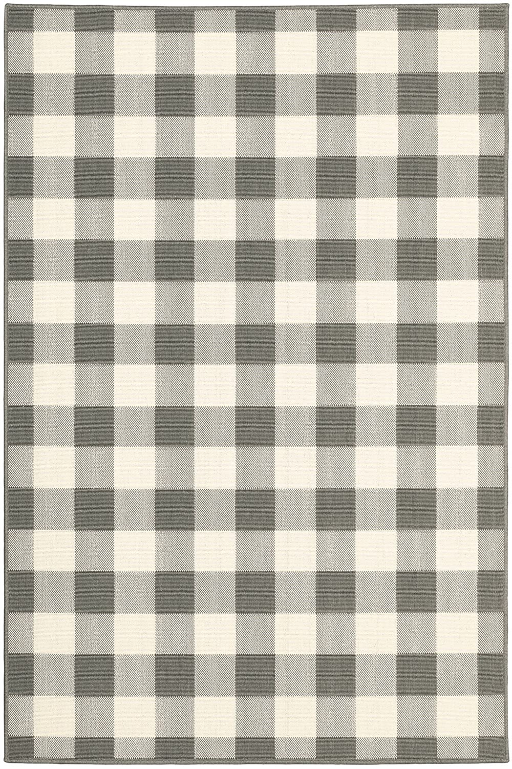 HomeRoots Grey Polypropylene 8’x11’ Gray and Ivory Gingham Indoor Outdoor Area Rug