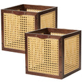 VinneGenzz 2PCS Rattan Storage Cubes Decorative Handmade Wooden Basket Box