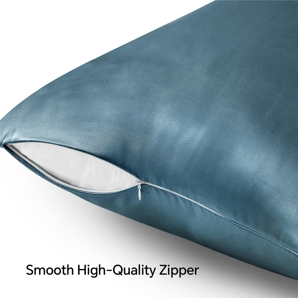 Bedelite Satin Pillowcase With Zipper 2 Pack, Bluesteel Pillow Cases Standard Size, Super Soft And Cooling Similar To Silk Pillo