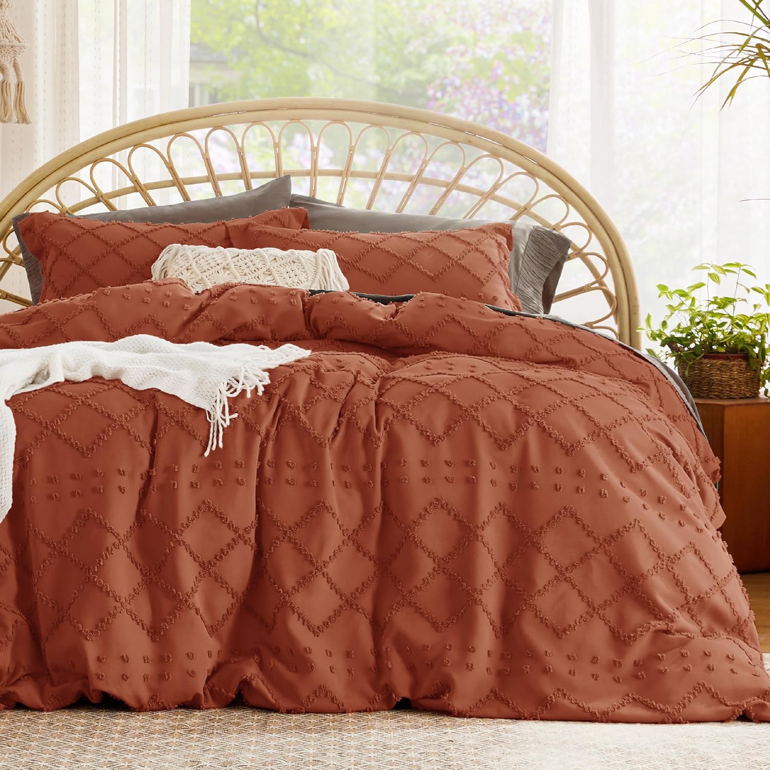 Bedsure Boho Duvet Cover Full - Full Size Duvet Cover, Full Boho Bedding For All Seasons, 3 Pieces Embroidery Shabby Chic Home B