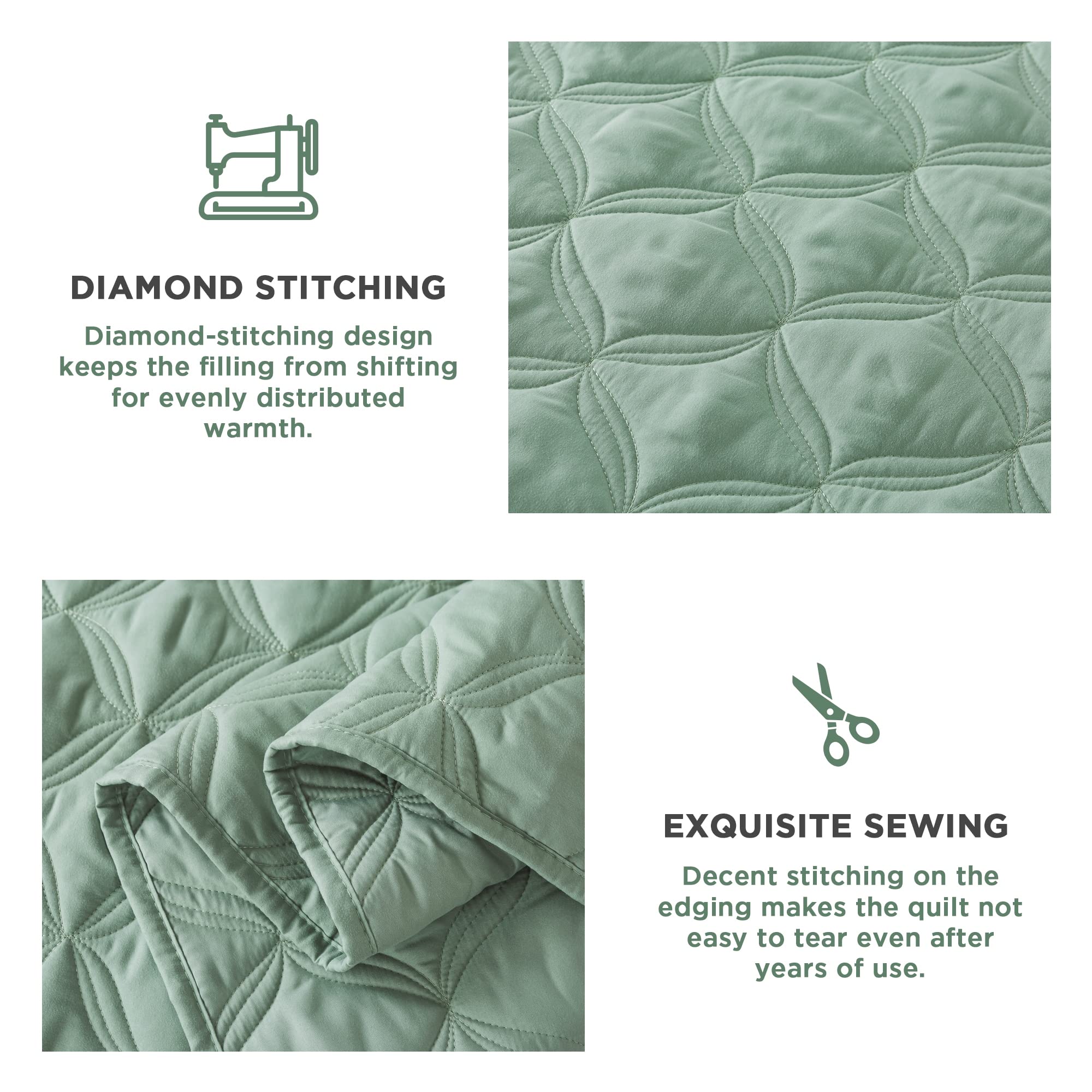 Litanika Sage Green King Size Quilt Bedding Set - Lightweight Summer Comforter Bedspreads & Coverlets - Boho Farmhouse Bedding C