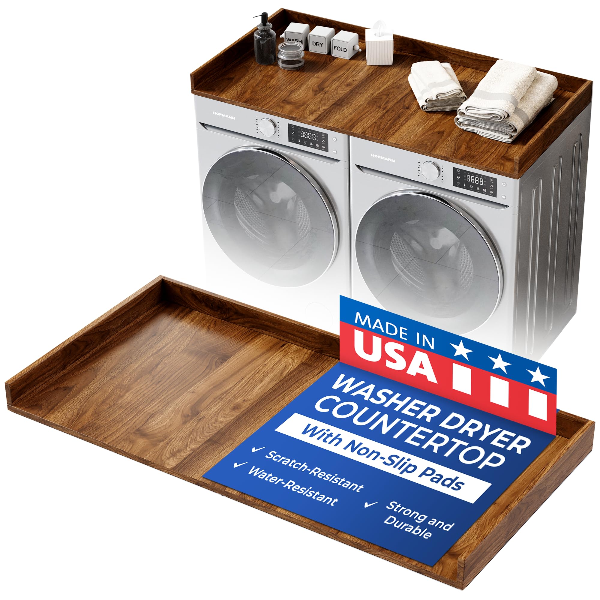OfficeSimpli Washer Dryer Countertop, Made in USA, Non-Slip Pads, Easy Clean, Laundry Room Essentials and Decor, Washer Dryer Wo