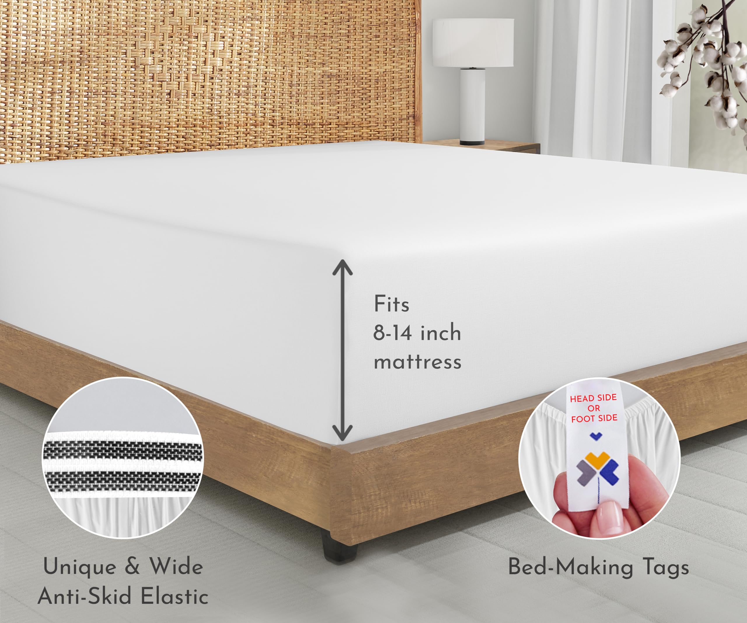 California Design Den 2-Pack 100% Organic Cotton Twin Extra Long Fitted Sheets Percale Only, Gots Certified, Cooling, Lightweight, Snug-Fit, 2X Twin Xl Deep Pocket Fitted Sheet - White