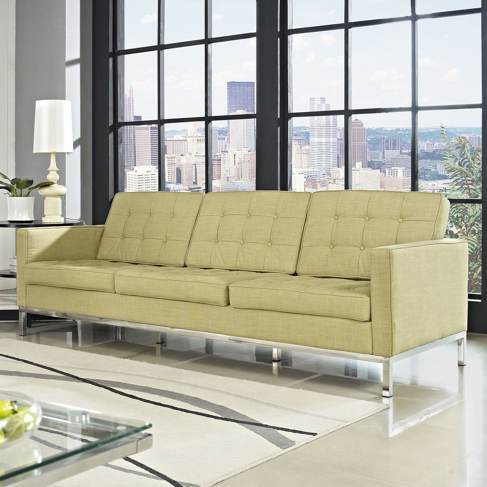 Modway Florence Style Sofa, Polyester, Green