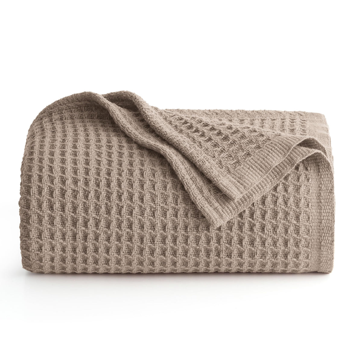 Bedsure 100% Cotton Large Throw Blanket For Couch - Waffle Weave Tan/Taupe Throw Blanket For Bed, Lightweight And Soft Fall Thro
