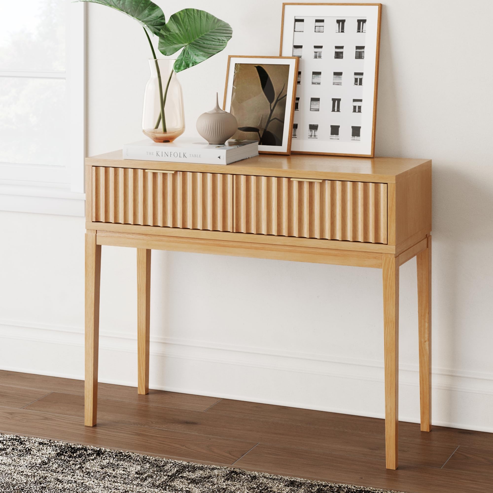 Nathan James Virgo Wood Accent Storage Console Sofa Table, for Entryway, Hallway or Living Room, 1, Warm Pine