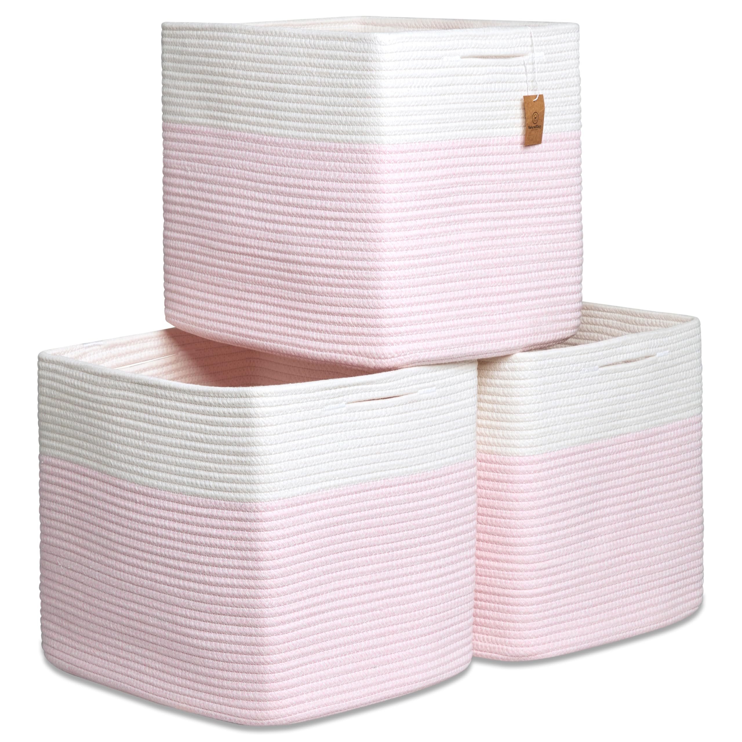 NaturalCozy 13x15x13 Kallax Storage Cubes, 3 Pack | Cotton Rope Cube Storage Bins Woven Baskets for Organizing | Kallax Insert B