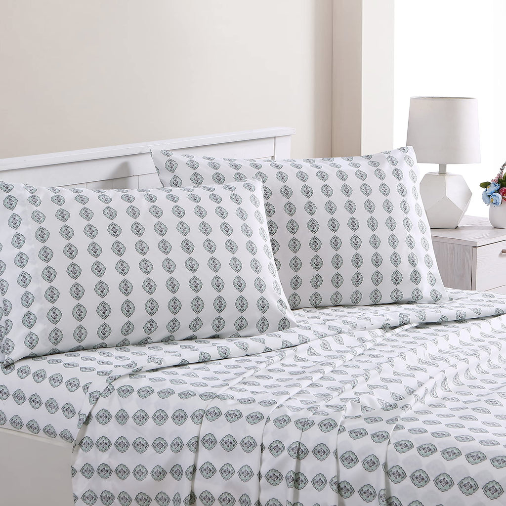 Modern Threads Printed 4-Piece Extra Soft Bedding Sheets & Pillowcase Set, Deep Pocket Up To 16 Inch Mattress Claire King