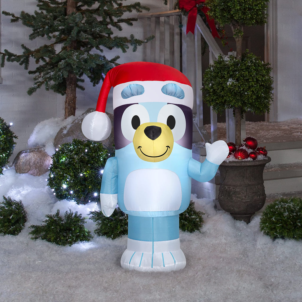 Bluey Christmas Airblown Inflatable In Santa Hat Bluey, 3.5 Ft Tall, Blue