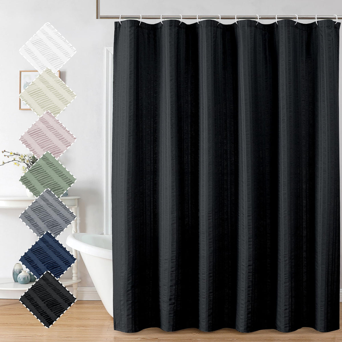 Aiyufeng Moga 3D Embossed Waterproof Fabric Shower Curtain - Hotel Quality Soft Black Shower Curtain Fabric, Light-Weight Cloth