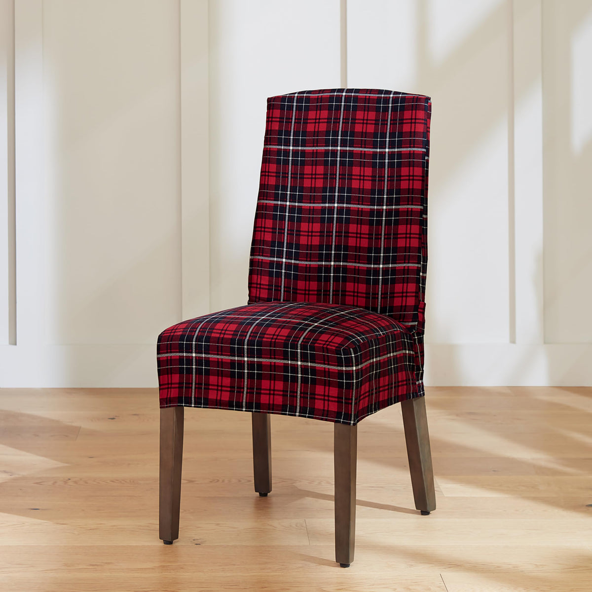 Surefit Cove Cotton Canvas Short Dining Room Chair Covers, Dining Chair Cover With 6 Inch Skirt, Removable And Machine Washable, Set Of 2 Dining Chair Covers, Plaid