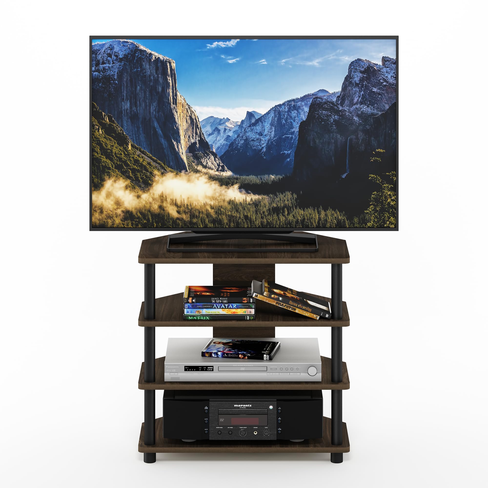 Furinno Turn-N-Tube Easy Assembly 4-Tier Petite Entertainment Center / TV Stand / TV Unit / TV Desk, Columbia Walnut/Black