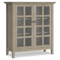 SIMPLIHOME Acadian Storage Cabinet - 39 inch Wide Solid Wood 4-Shelf Display Cabinet in Distressed Grey, Transitional Cupboard f