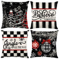 Heirloom Haven 4Pcs Christmas Pillow Covers Decoration,18X18In Black Xmas Trees Pillow Case Plaid Throw Pillow Covers Cushion Ca