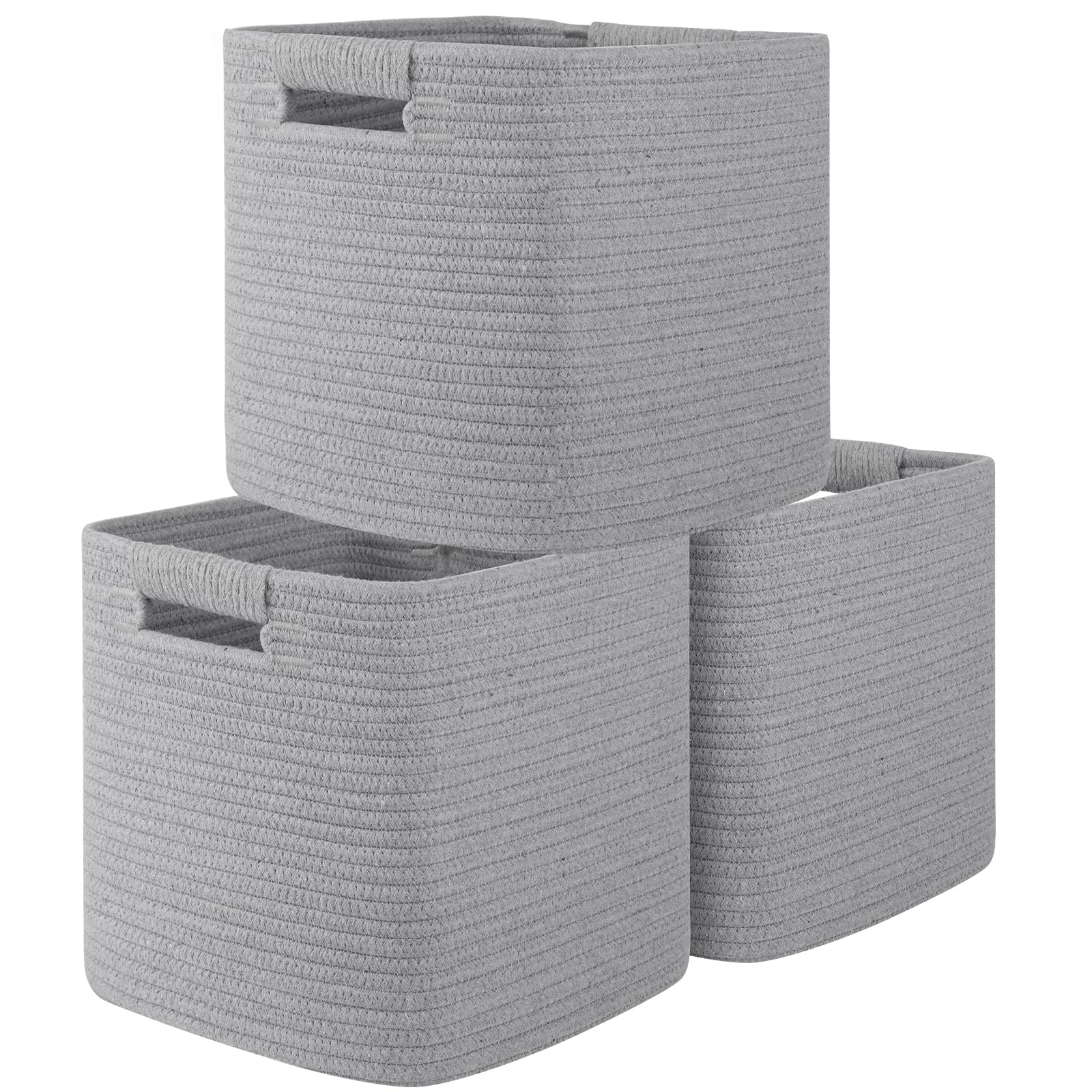 OIAHOMY Storage Cubes 11 Inch Bins-3-Pack, Cotton Rope Woven Baskets for Organizing, Square Storage Baskets for Shelves, Classro