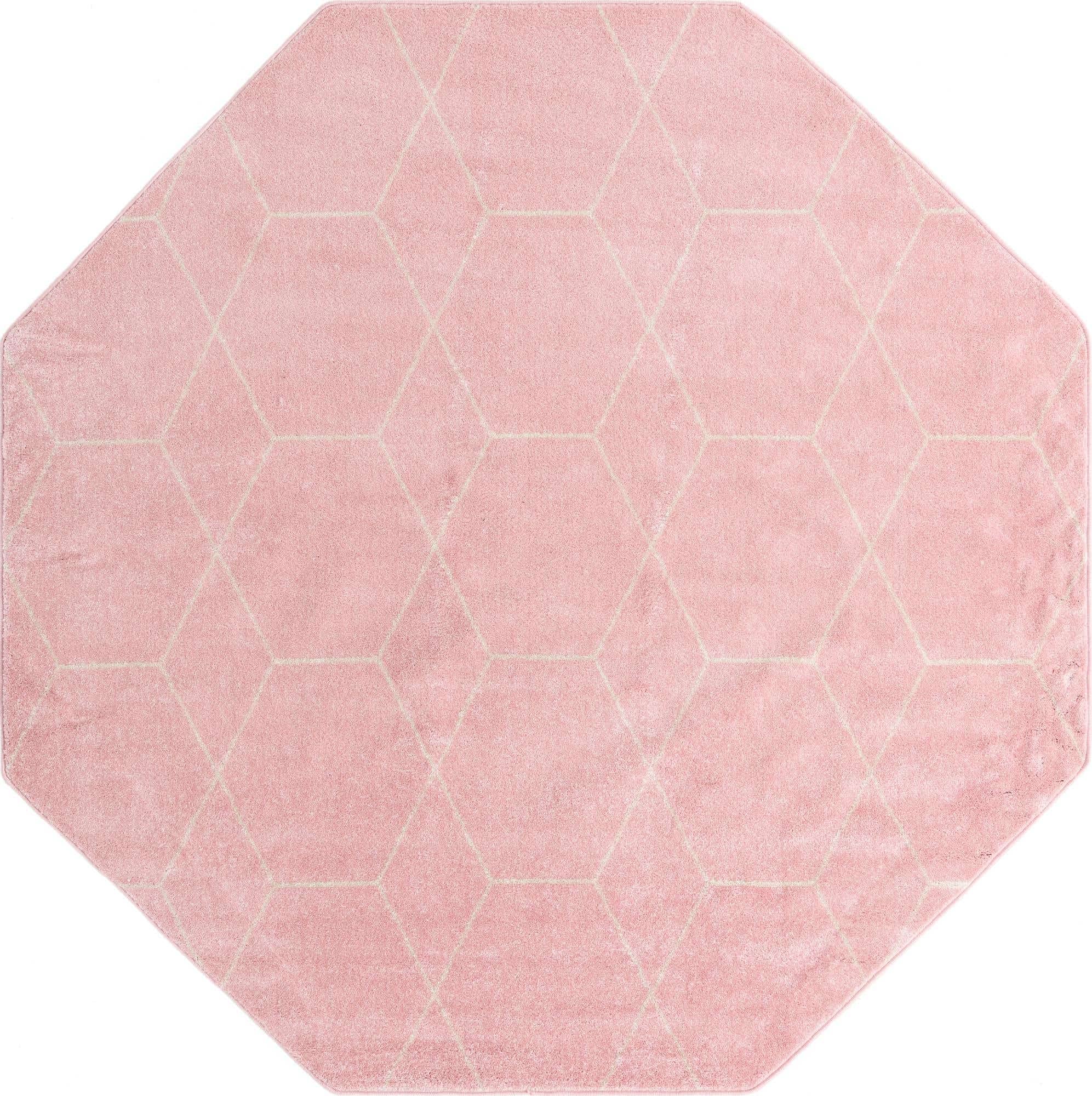 Unique Loom Trellis Frieze Collection Area Rug - Geometric (7 10 Octagon, Light Pink/ Ivory)