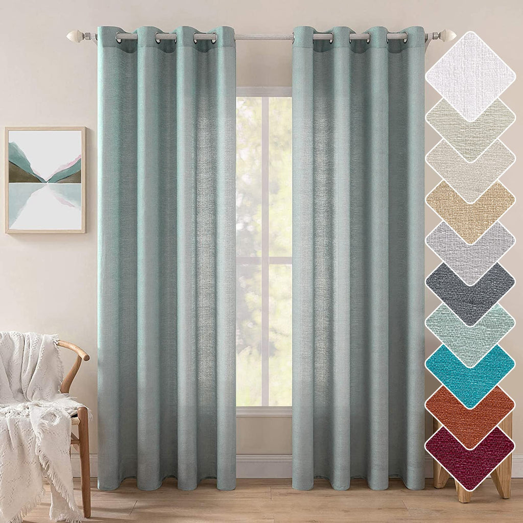 MIULEE Teal Green Faux Linen Look Curtains 2 Panels for Bedroom Living Room Semi Sheer Light Filtering Privacy Curtains Natural 