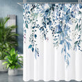 Gibelle Long Shower Curtain 72 x 78, Blue Floral Shower Curtain for Bathroom, Watercolor Plant Eucalyptus Leaves Fabric Shower C