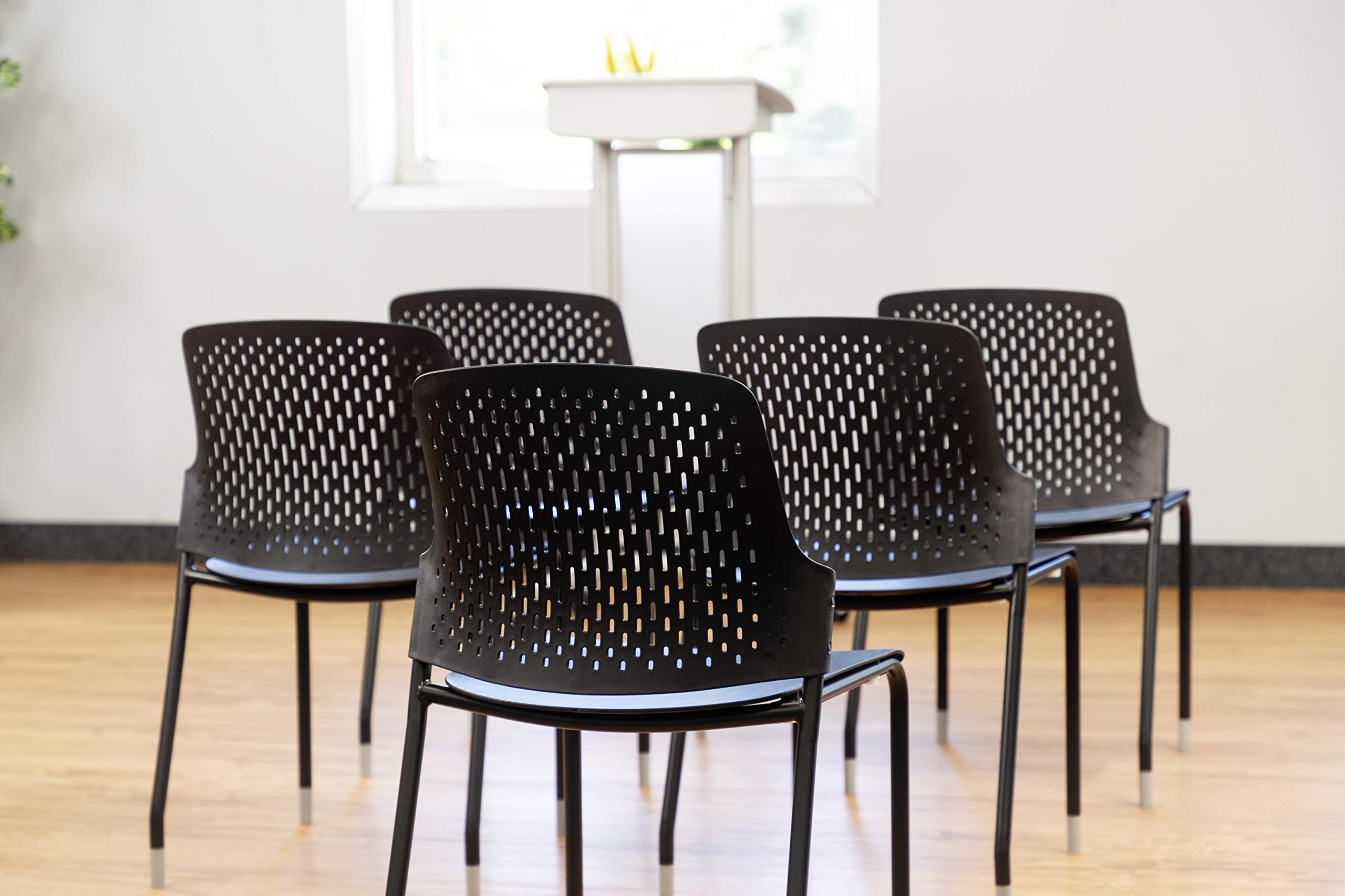 Safco Products 4287Bl Next Stacking Chair, Set Of 4, Comfortable Contoured Plastic Seat, Lightweight Tubular Steel Frame, Durable Construction, Black