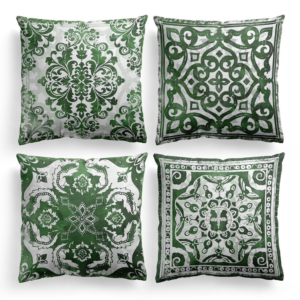 M-Qizi Green Throw Pillow Covers - Flannel Green Pillow Covers 18x18 Set of 4, Decorative Green Pillow Covers, Chinoiserie Pillo
