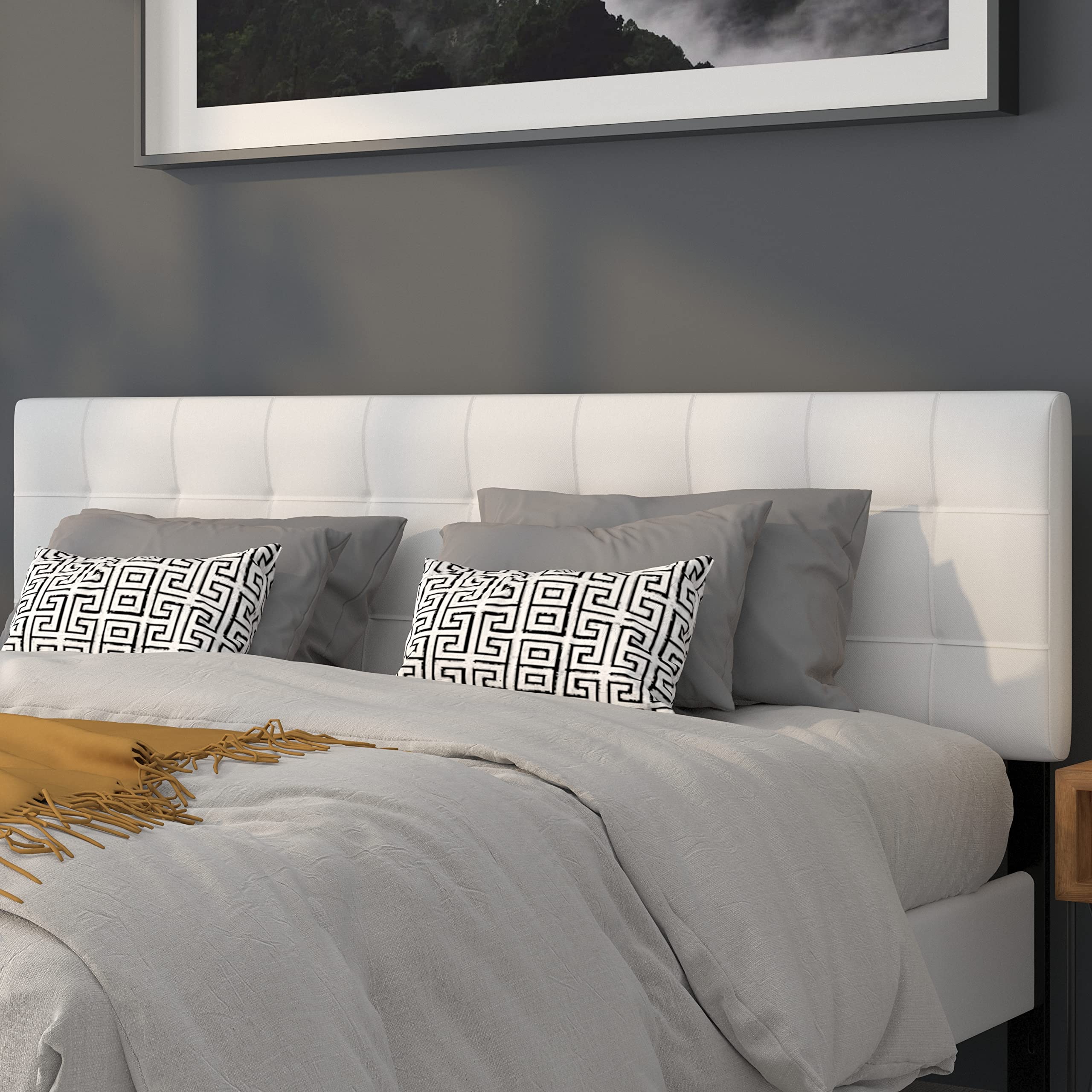 Flash Furniture Bedford Tufted Upholstered King Size Headboard In White Fabric