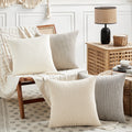 Fancy Homi Set of 4 Neutral Decorative Throw Pillow Covers 18x18 Inch for Couch Bed Sofa Bedroom, Modern Farmhouse Boho Home Dec