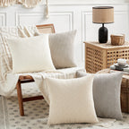 Fancy Homi Set of 4 Neutral Decorative Throw Pillow Covers 18x18 Inch for Couch Bed Sofa Bedroom, Modern Farmhouse Boho Home Dec