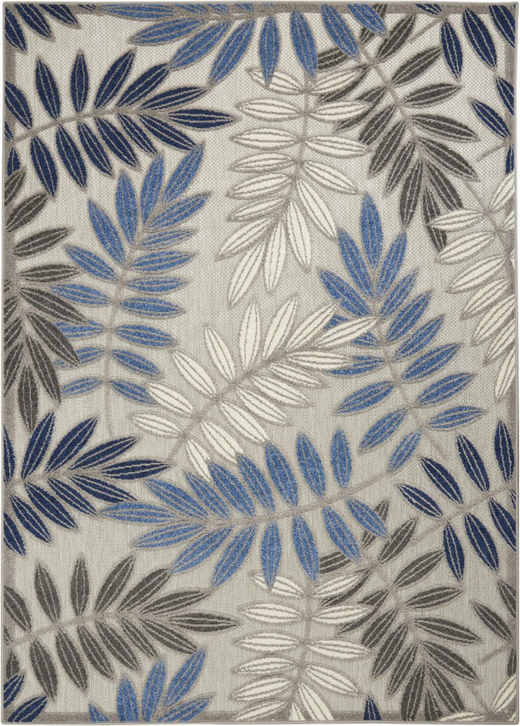 HomeRoots 5' Round Blue and Gray Round Floral Indoor Outdoor Area Rug