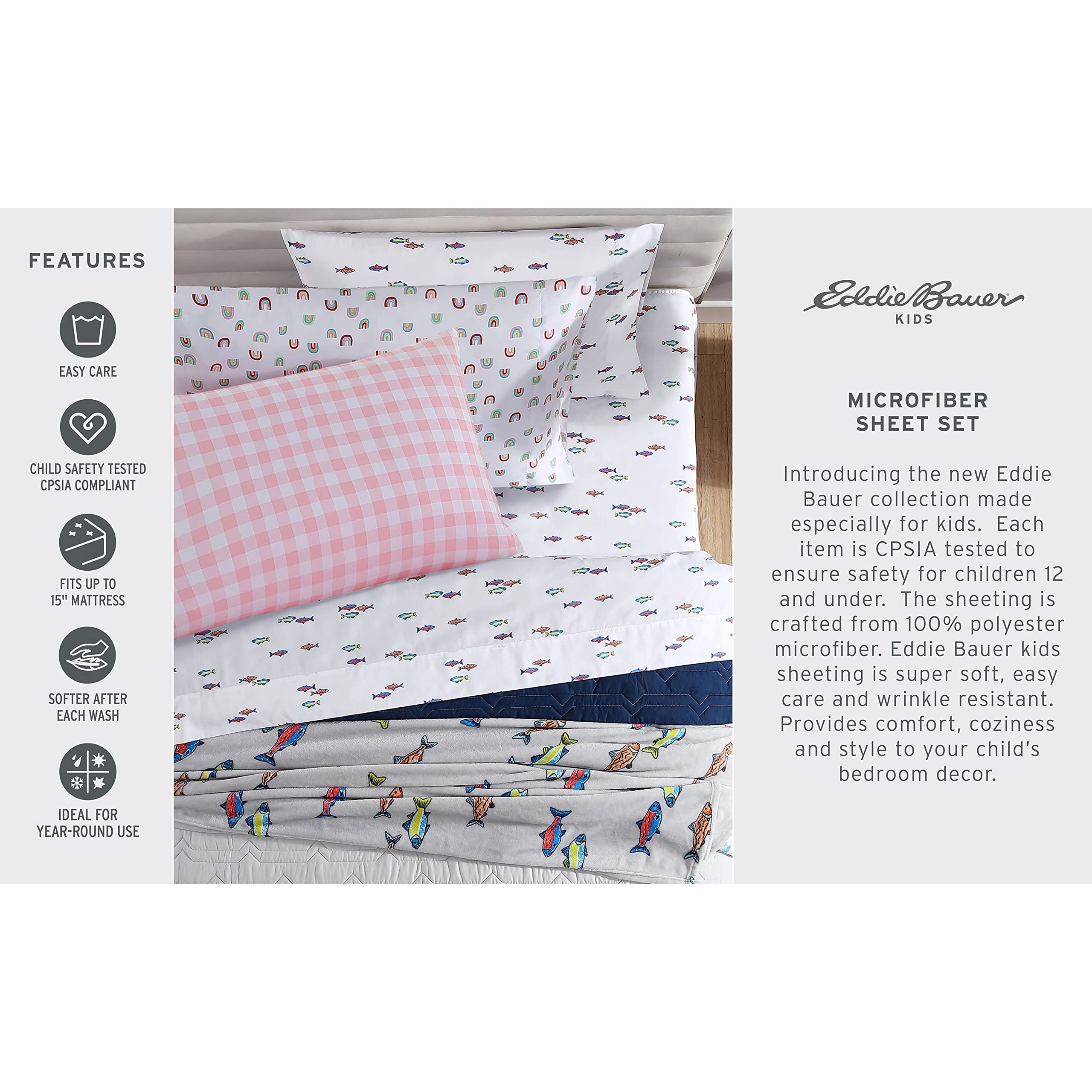 Eddie Bauer Kids - Twin Sheets, Stain Resistant Kids Bedding, Ideal For Toddler Bedding Set (Little Rider Blue, Twin)
