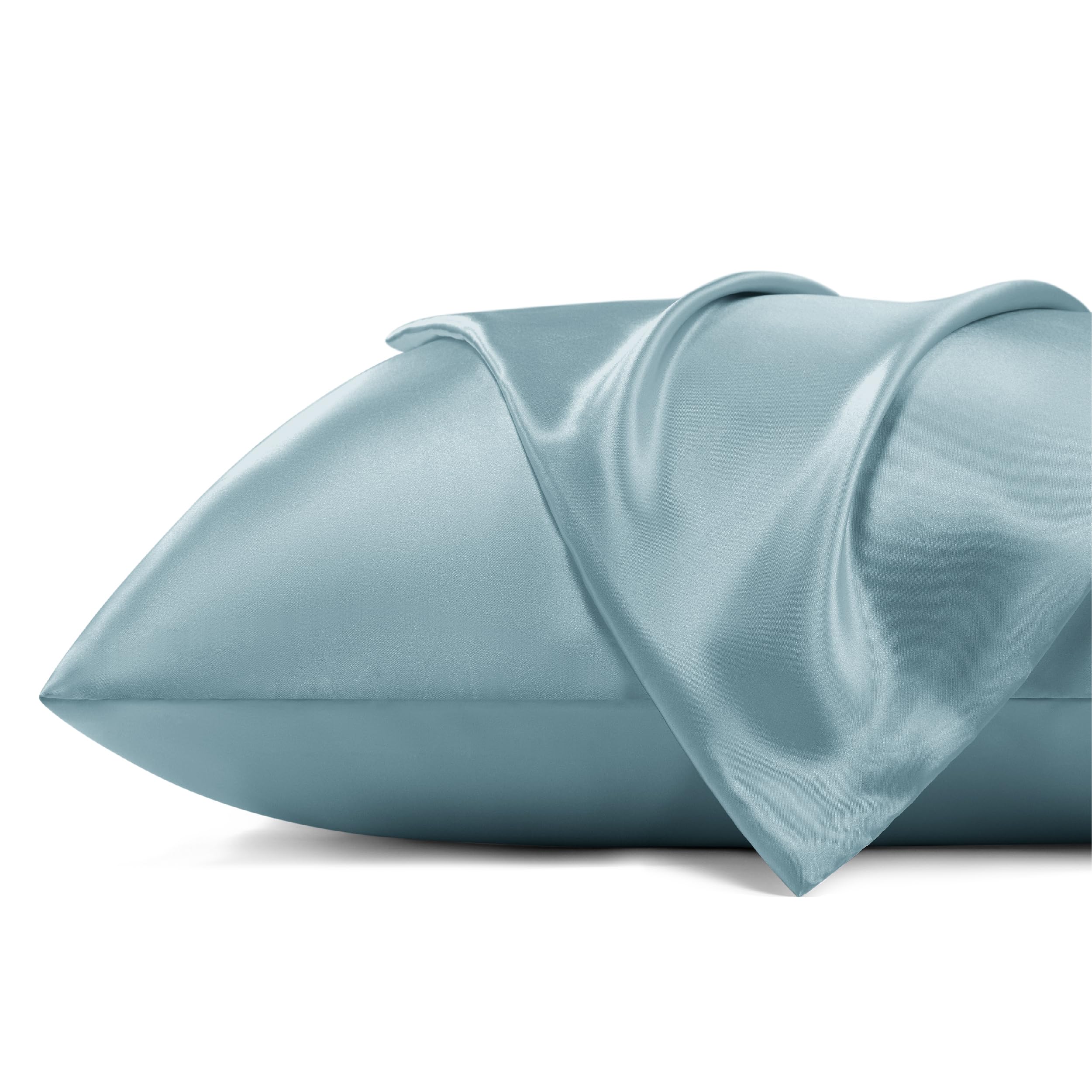Bedsure Satin Pillowcase For Hair And Skin - Grey Blue Zipper Pillow Cases King Size Set Of 2, Similar To Silk Pillow Cases, Sil