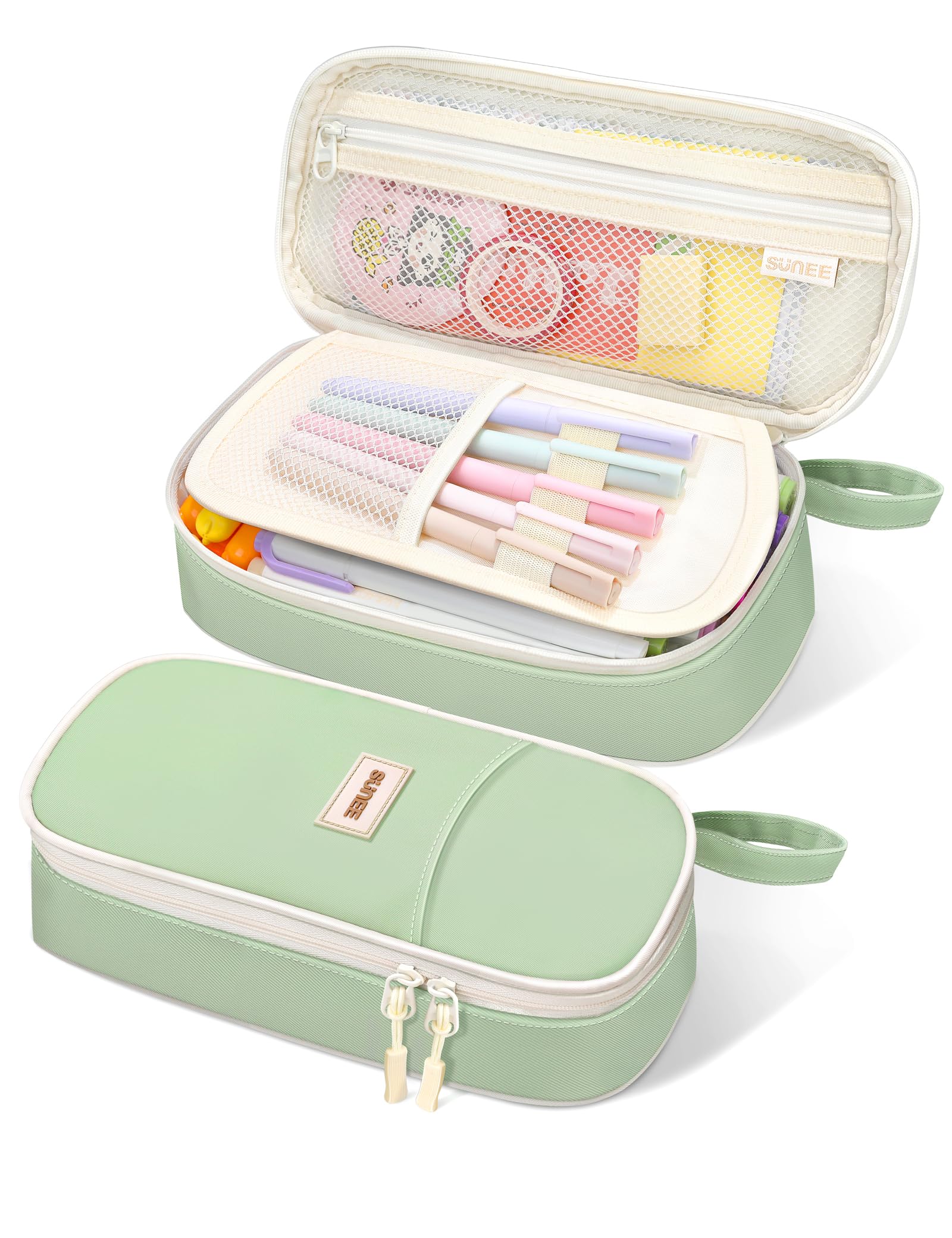 Sunee Cute Pencil Case, Aesthetic Pen Pouch, Colored Large Pencil Bag With Zipper, Kawaii Stationery Storage And Organizer, Gree