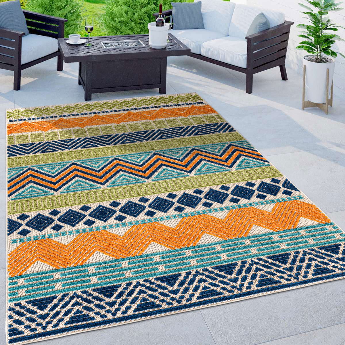 Rugshop Marbella Contemporary Boho Non-Shedding Patio Deck Backyard Indoor/Outdoor Area Rug 7'10' X 10' Multi
