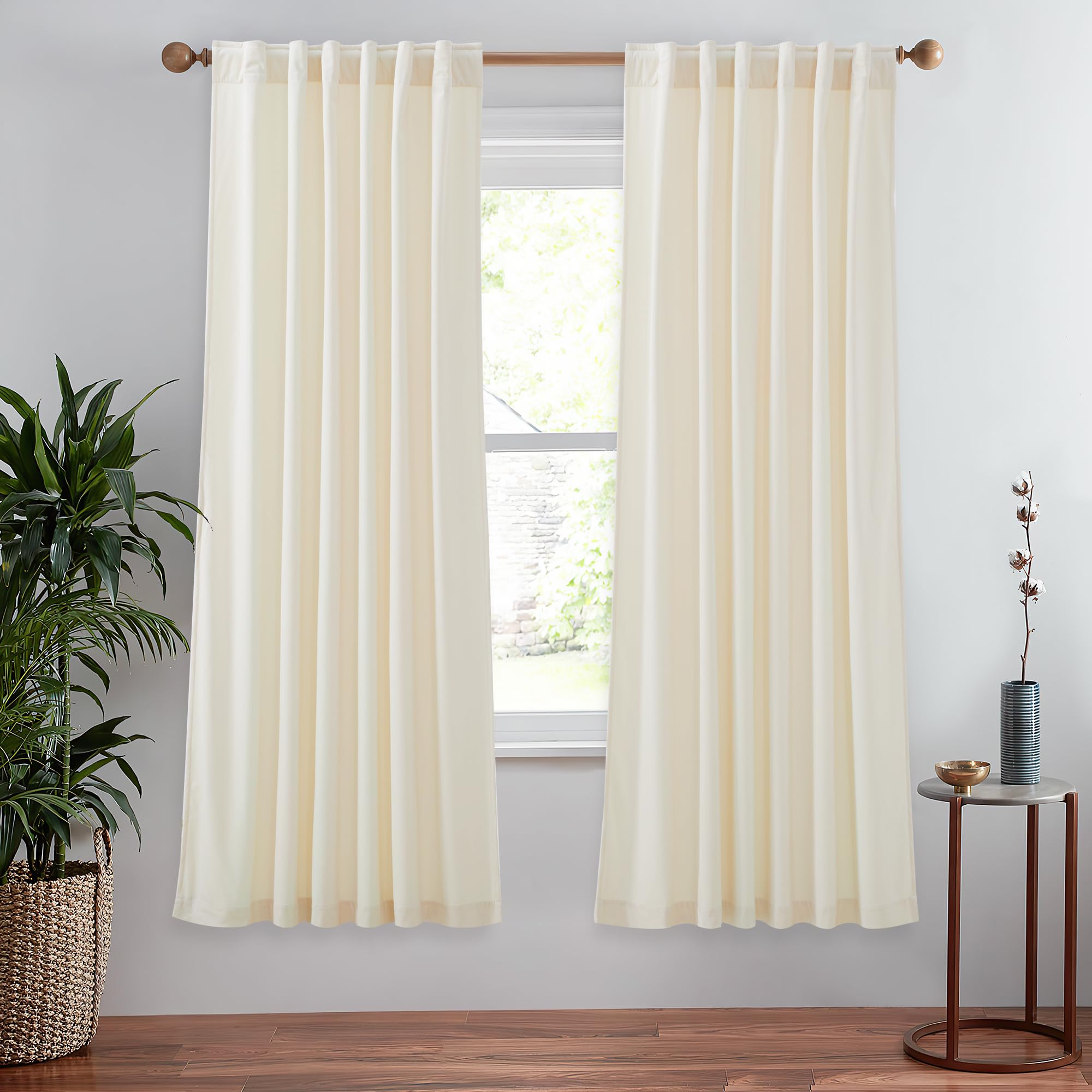 Stangh 72 Inches Long Ivory Velvet Curtains Light Dimming For Girls Bedroom, Super Soft White Curtains Cold Blocking Energy Savi