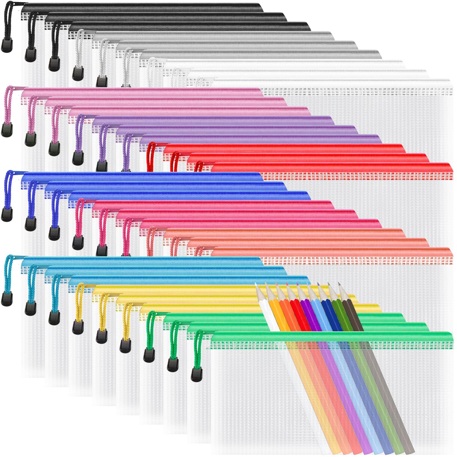 Umriox Pencil Pouches, 9.2 X 4.7 In (12 Colors, 36 Packs), Clear Pencil Pouch Bulk, Pencil Bags With Zipper For Bill Stationary