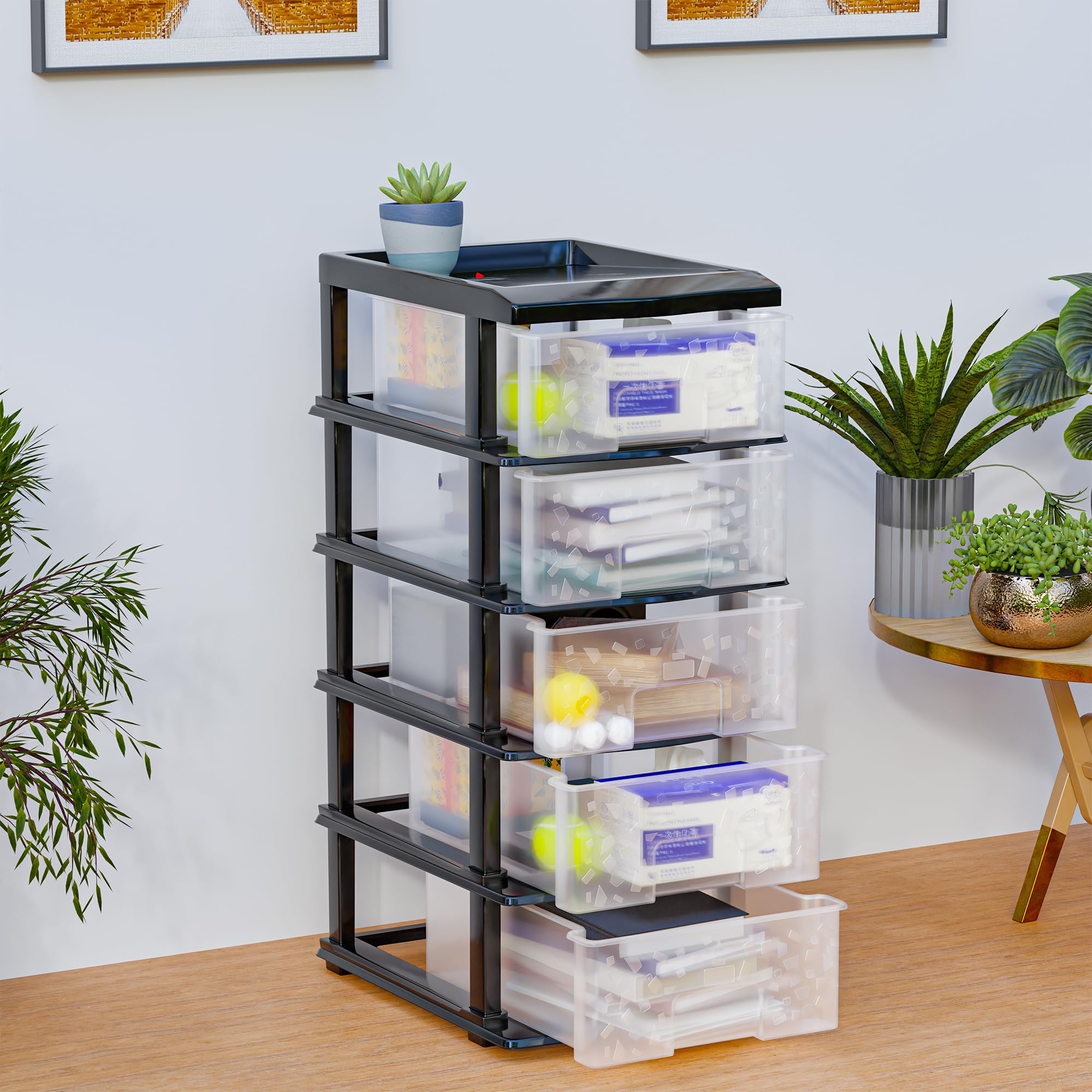 Kuber Industries 5Layer Collapsible Multipurpose Plastic Drawers Storage Organizer | Modular Kitchen & Toy Organizer For Kids R
