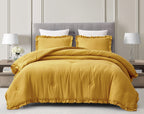 Chezmoi Collection Nora Mustard Yellow Comforter Set Full Size 3-Piece Fluffy Soft Lightweight Bedding Ruffled Edge Trim Stone-W
