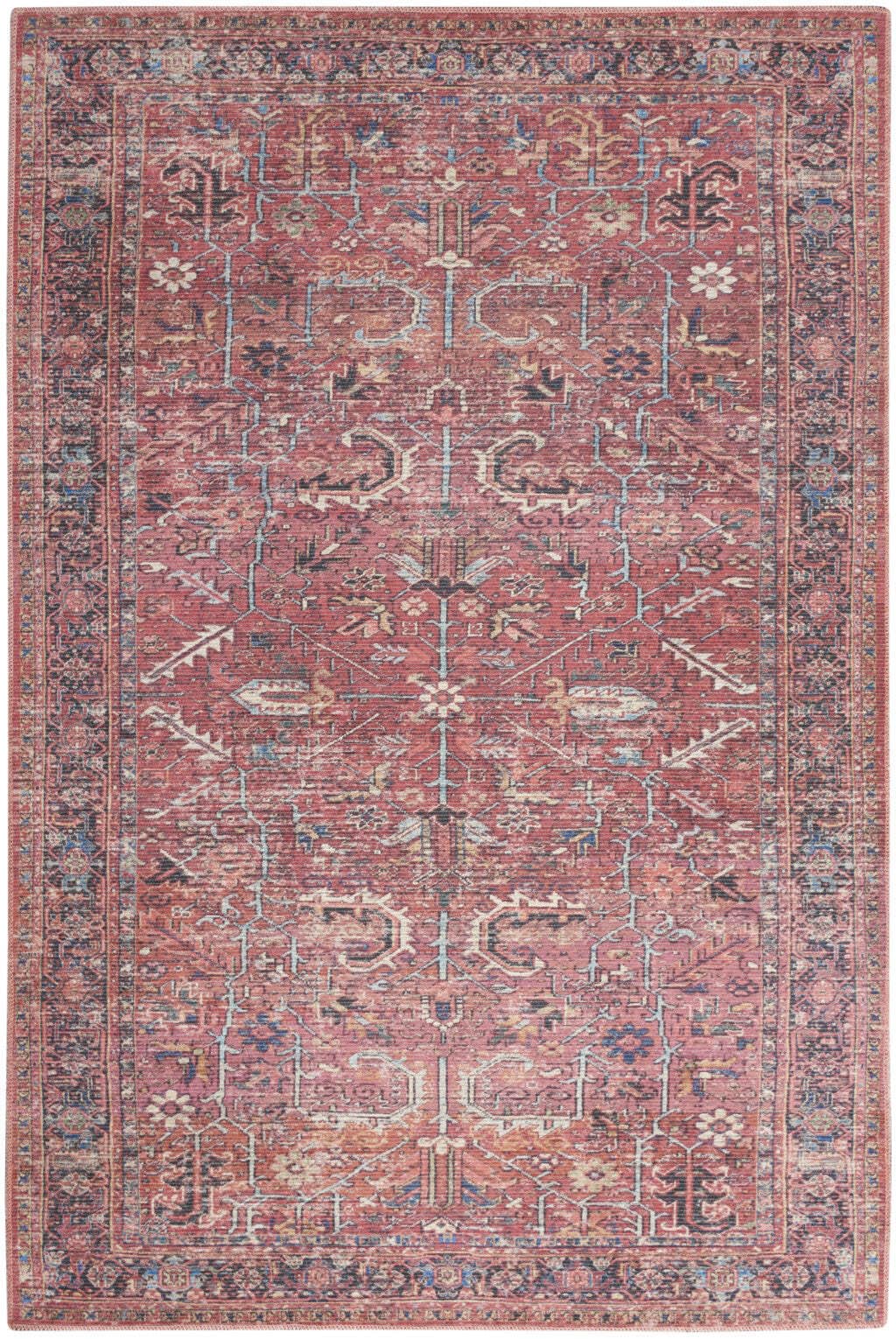 HomeRoots 522578 8 x 10 ft. Red Floral Power Loom Distressed Rectangle Traditional Area Rug