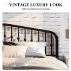 Sha Cerlin King Size Metal Platform Bed Frame With Victorian Style Wrought Iron-Art Headboard/Footboard, No Box Spring Required, Black