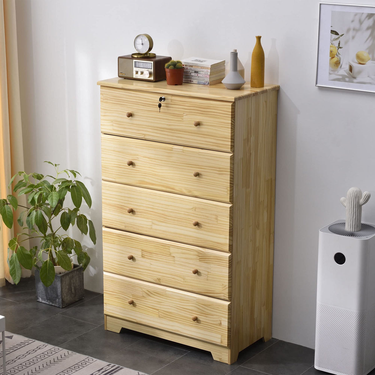 Woodpeckers Furniture And Mattress Solid Pine Chest Dresser 5 Drawers (Natural)