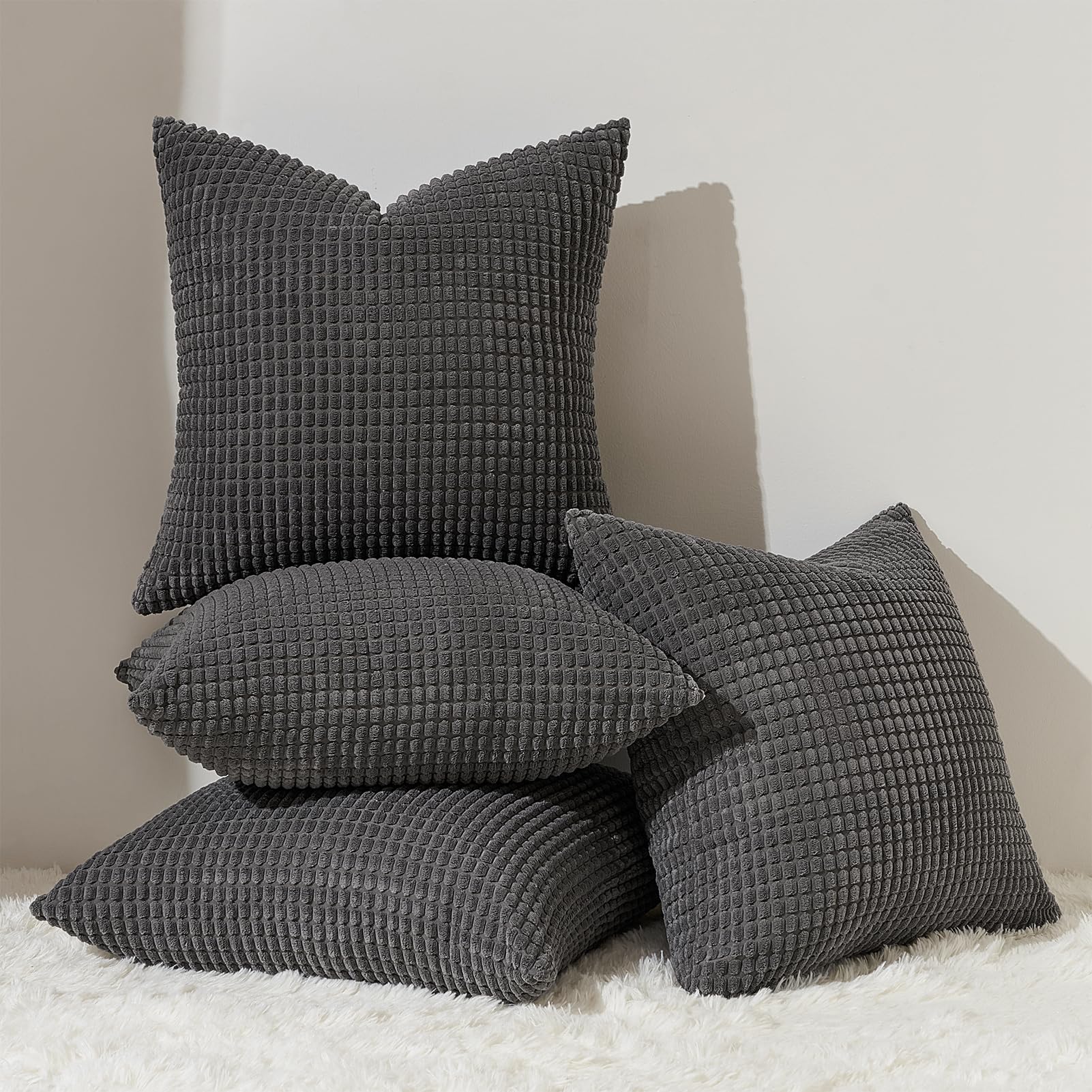 Topfinel Darkgrey Throw Pillow Covers 12X12 Inch Set Of 4 Modern Farmhouse Home Decor Pillow Covers For Spring Sofa Living Room