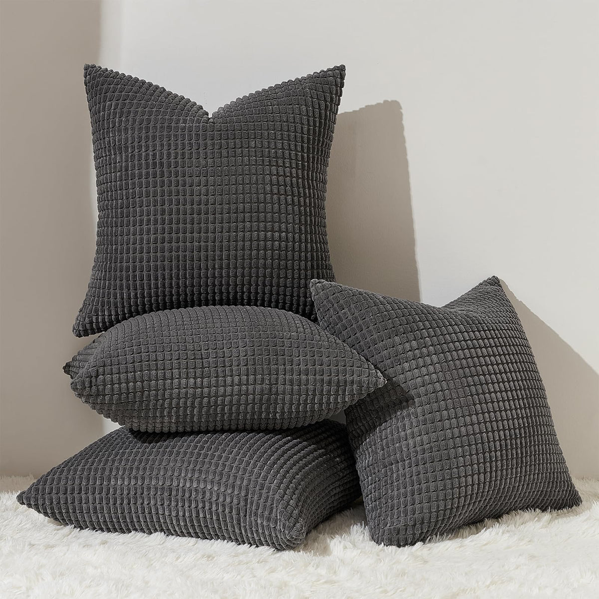 Topfinel 4 Packs Dark Grey Decorative Throw Pillow Covers 20X20 Inch For Living Room Couch Bed, Rustic Modern Farmhouse Home Dec