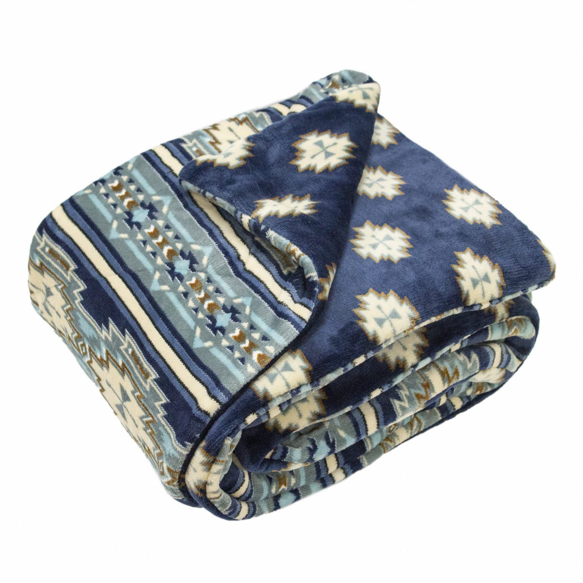 HomeRoots Nyla Aztec Navy Aztec Navy Blue Printed Velvet and Velvet Throw Blanket