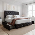 SHA CERLIN Upholstered Queen Platform Storage Bed Frame with 4 Drawers, Adjustable Headboard with Faux Leather Diamond Button Tu