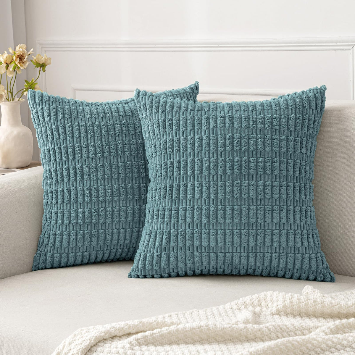 Miulee Pack Of 2 Corduroy Decorative Throw Pillow Covers 20X20 Inch Soft Boho Striped Pillow Covers Modern Farmhouse Home Decor