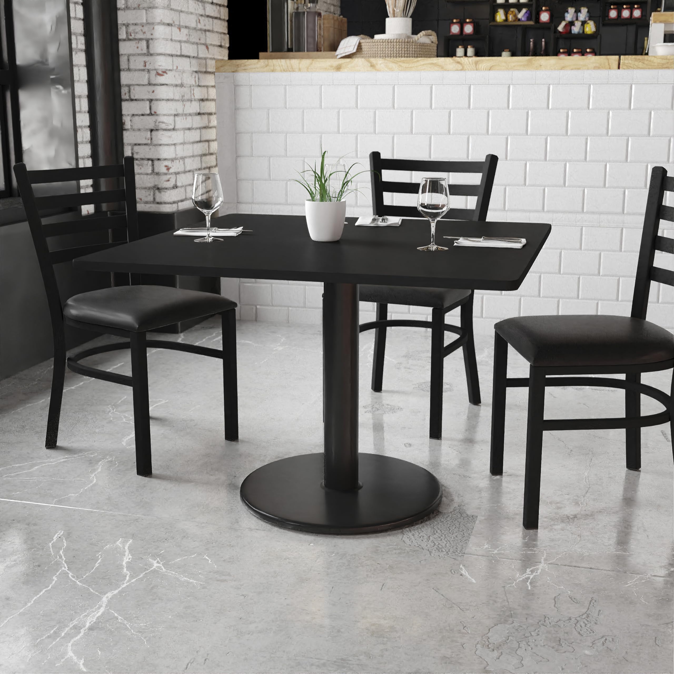 Flash Furniture Stiles 42'' Square Black Laminate Table Top with 24'' Round Table Height Base