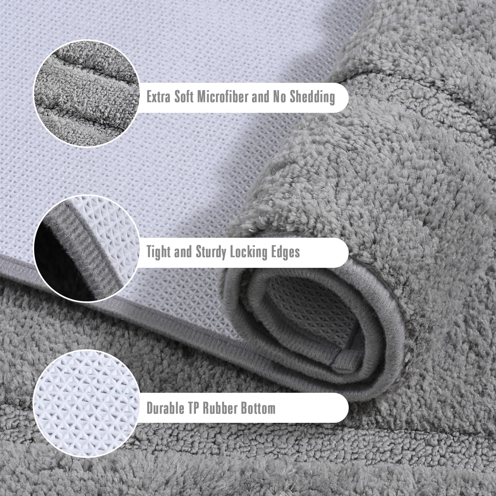 Homore Bath Rug, Grey Bathroom Rug 24X36 Inch Soft Absorbent Microfiber Bathroom Runner Rug, Washable Bath Runner Rugs For Bathr