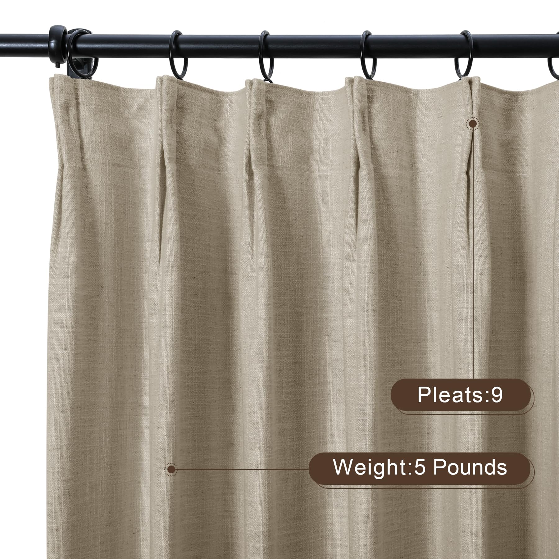 Twopages Double Layer Lined Curtain Grey Beige Linen Blend Light Filtering Pinch Pleat Curtain For Kitchen, Room Darkening Windo