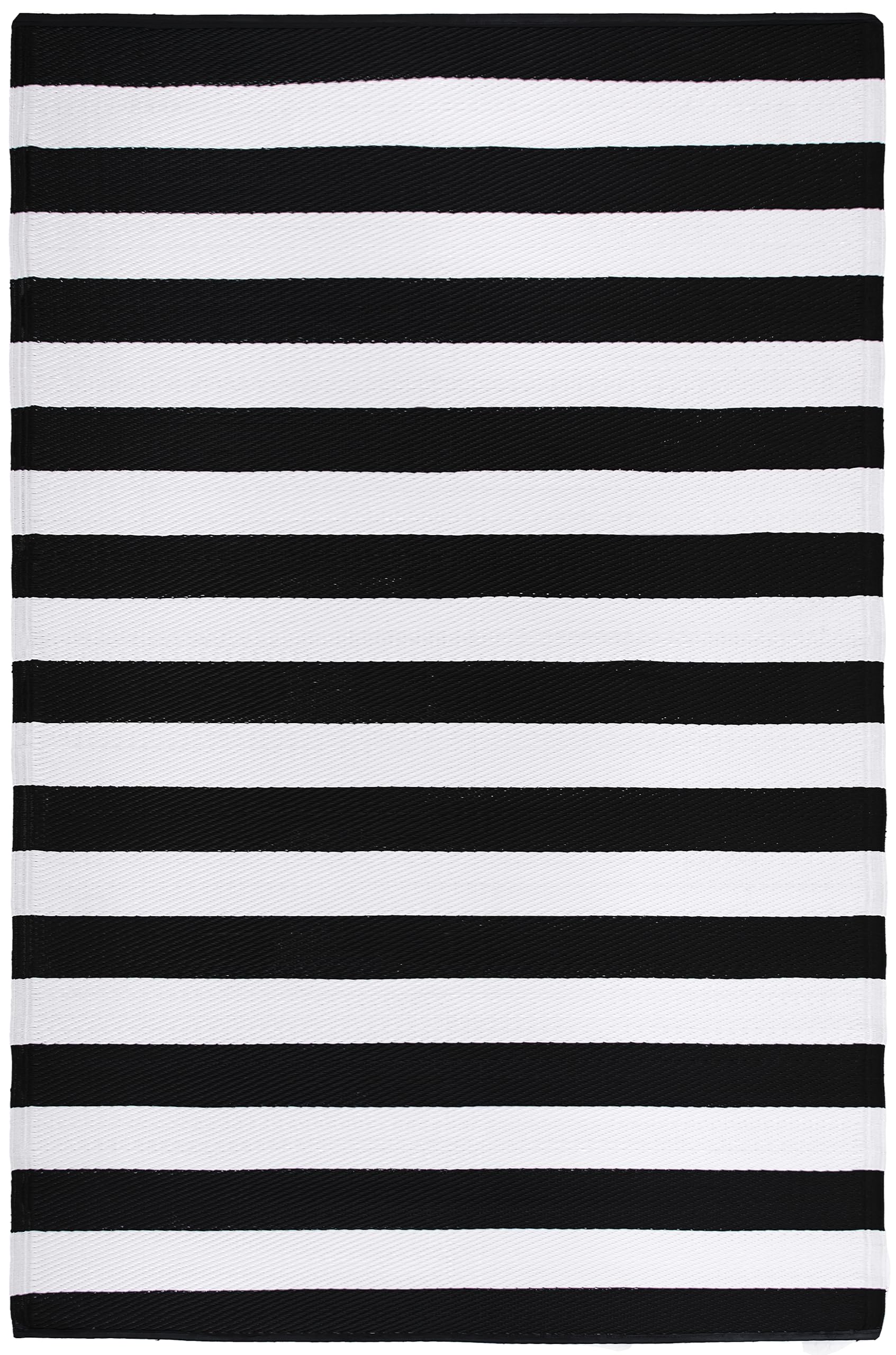 Fh Home Outdoor Rug - Waterproof, Fade Resistant, Reversible - Premium Recycled Plastic - Striped - Patio, Deck, Porch, Balcony,