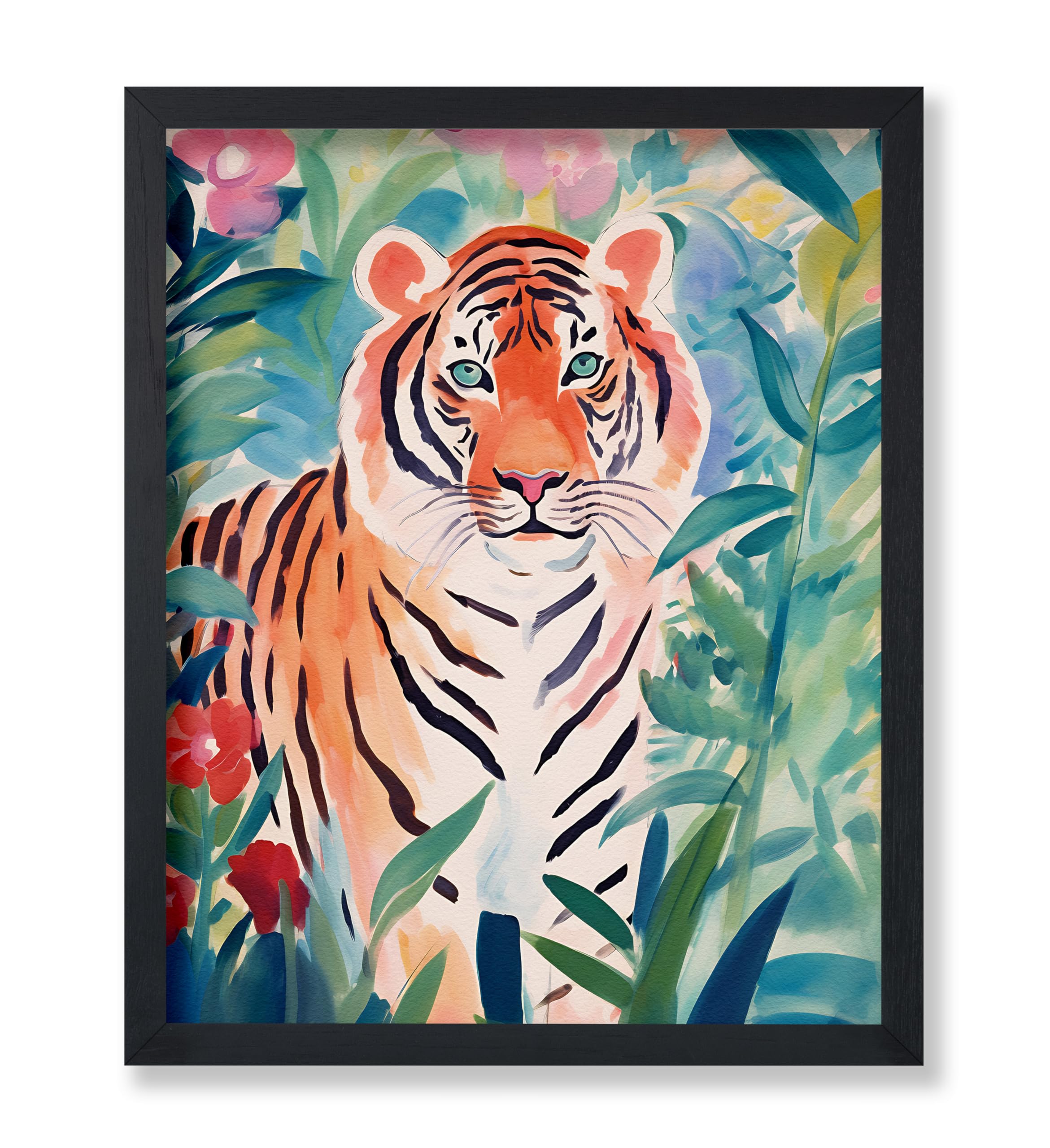 Poster Master Tiger Poster - Tiger Portrait Print - Wildlife Art - Watercolor Art - Gift for Veterinarian, Animal Lover - Floral