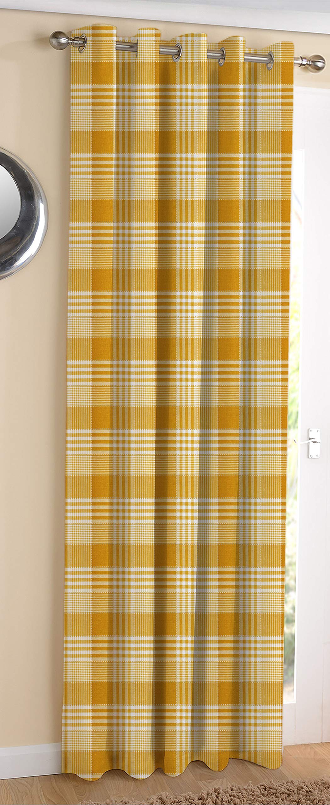 AIRWILL Cotton Self Design Blackout and Room Darkening Long Door Curtains (Yellow, 9ft)